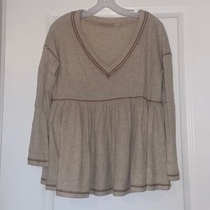 Waffle Knit Baby Doll Long Sleeve Top